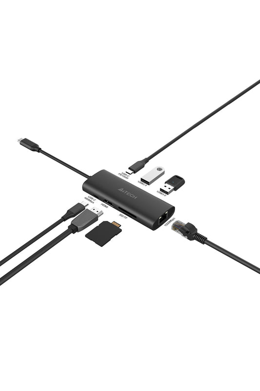 A4Tech - A4Tech DST-80C Ash Grey 8-Port USB-C Docking Station - ash-grey