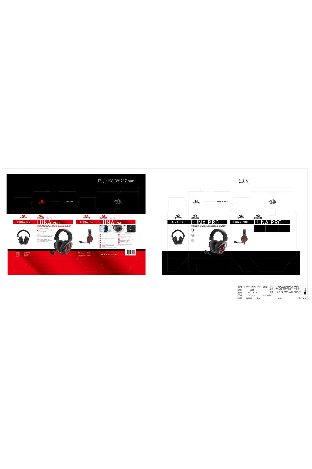 REDRAGON - Redragon H540Pro Luna Pro Black Over Ear Spatial Sound Wireless Gaming Headset - black