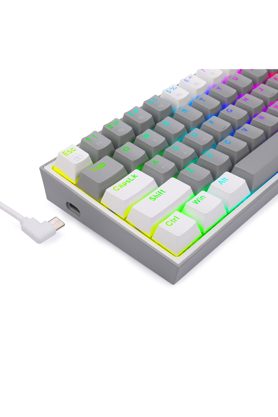 REDRAGON - K617-RGB Fizz 61 Key Wired Keyboard - grey-white