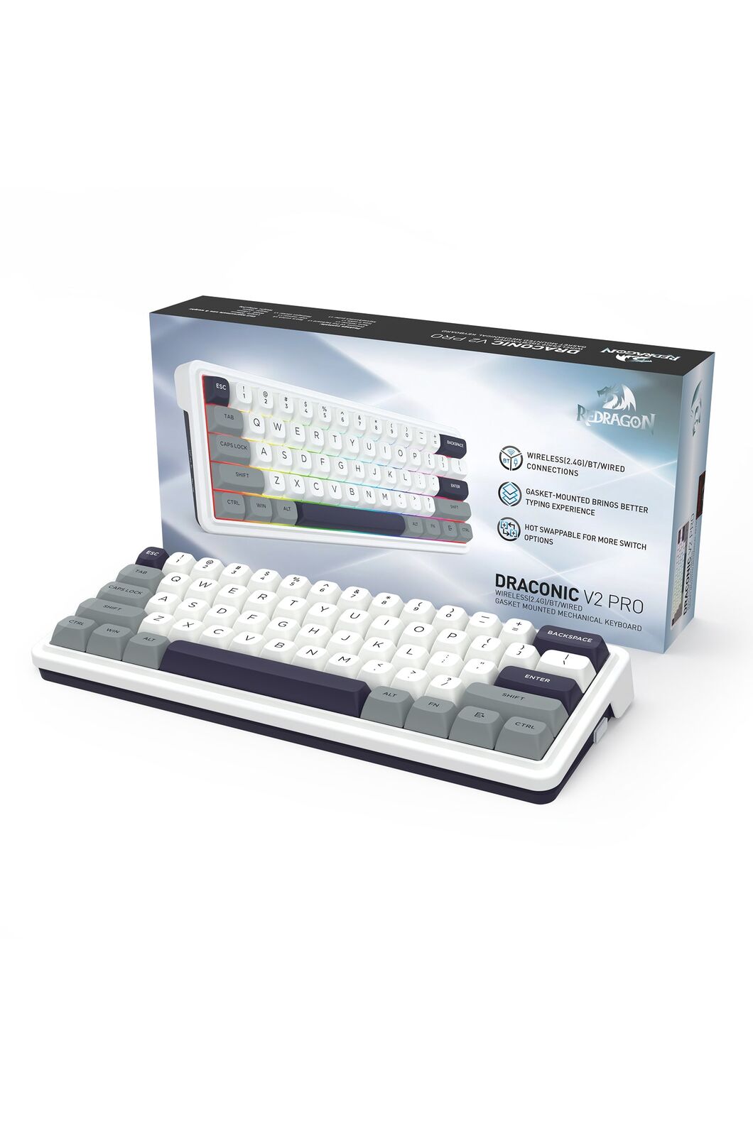 REDRAGON - K730WGP-RGB-PRO Draconic V2 Keyboard - grey