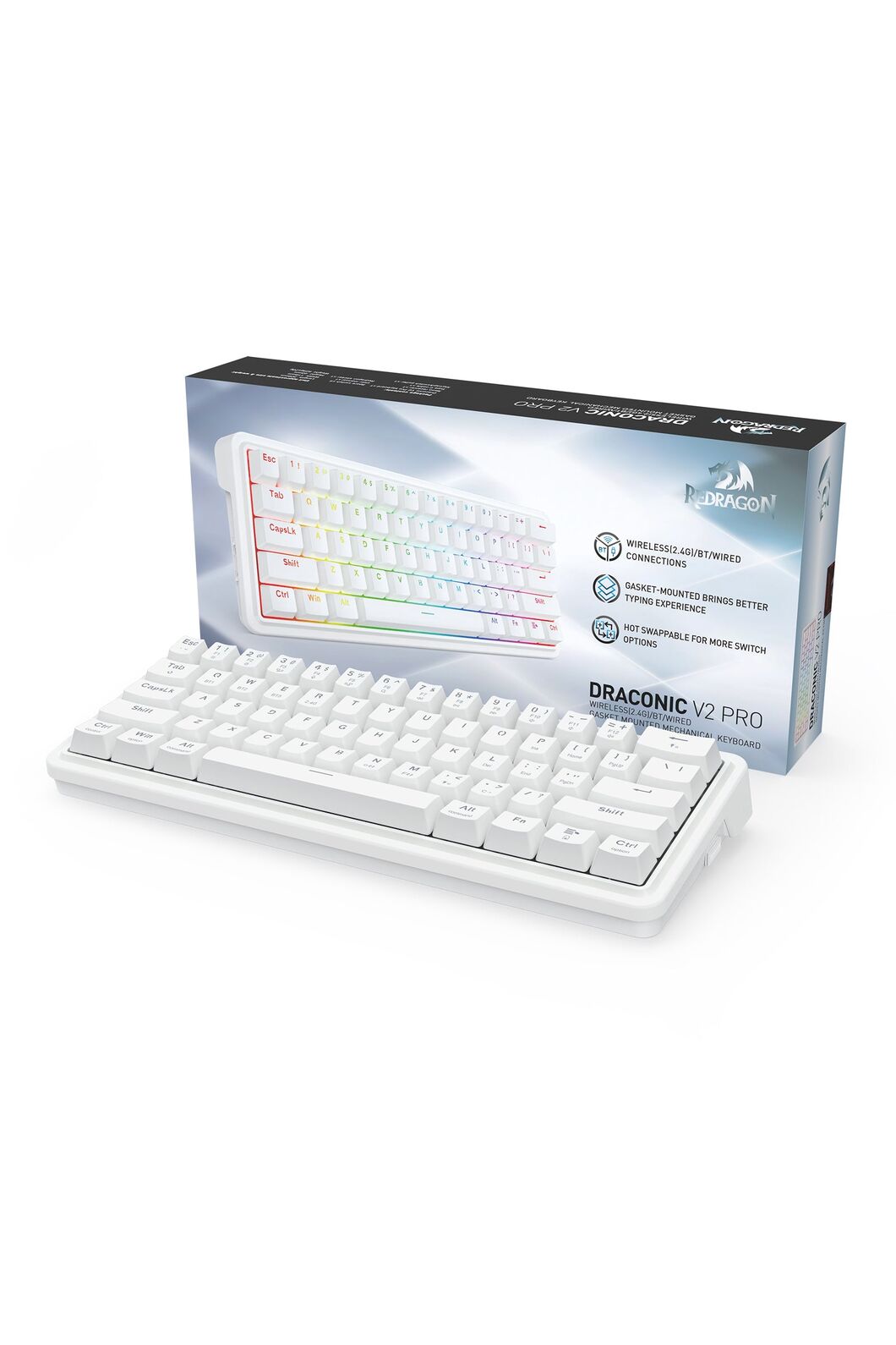 REDRAGON - K730W-RGB-PRO Draconic V2 Keyboard - white