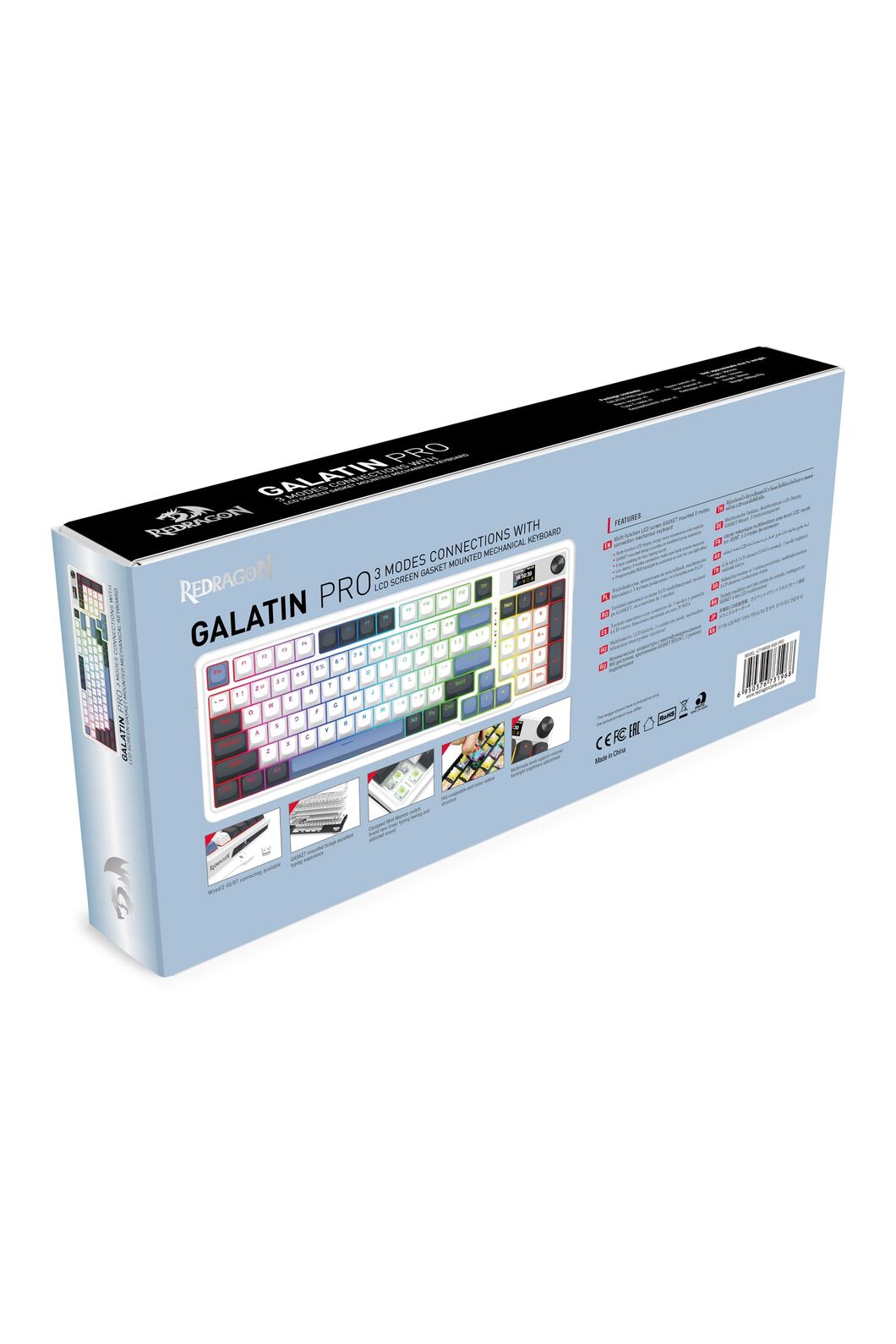 REDRAGON - Redragon K719WGB RGB Pro Artemis Pro White LCD Gasket Wireless Mechanical Keyboard - white