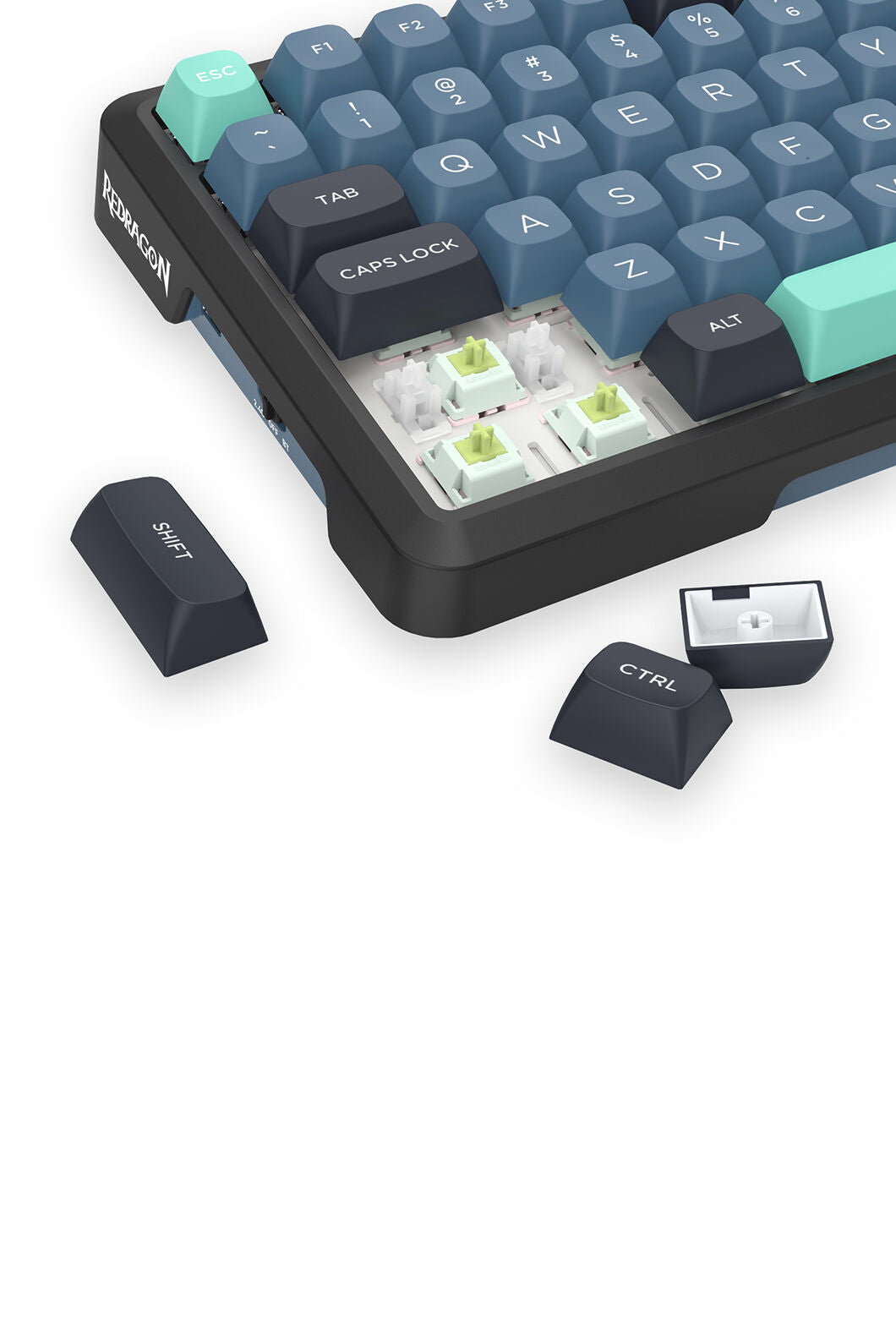 REDRAGON - Redragon K724-PRO BEHEMOTH Grey/Black/Green 75% Gasket Tri-Mode Mechanical Keyboard - grey-black-green