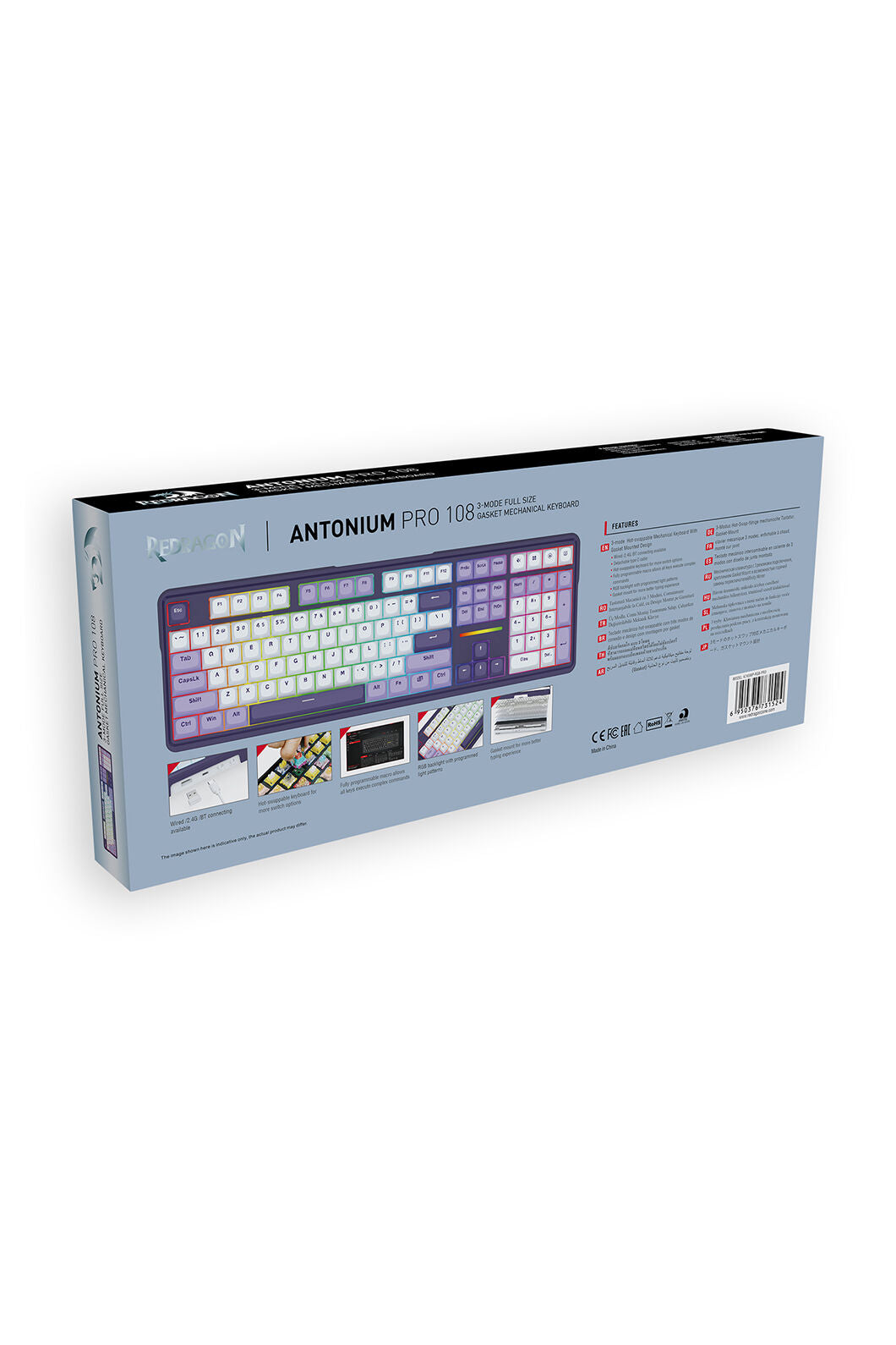 REDRAGON - Redragon K745WP RGB PRO ANTONIUM Blue/Purple 108 Keys Gasket Tri-Mode Mechanical Keyboard - white-purple