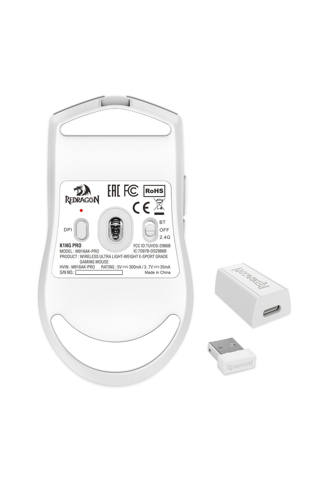 REDRAGON - Redragon M916AK-PRO K1ng Pro White Ultra-Light Tri-Mode 26000 DPI Esports Gaming Mouse - white