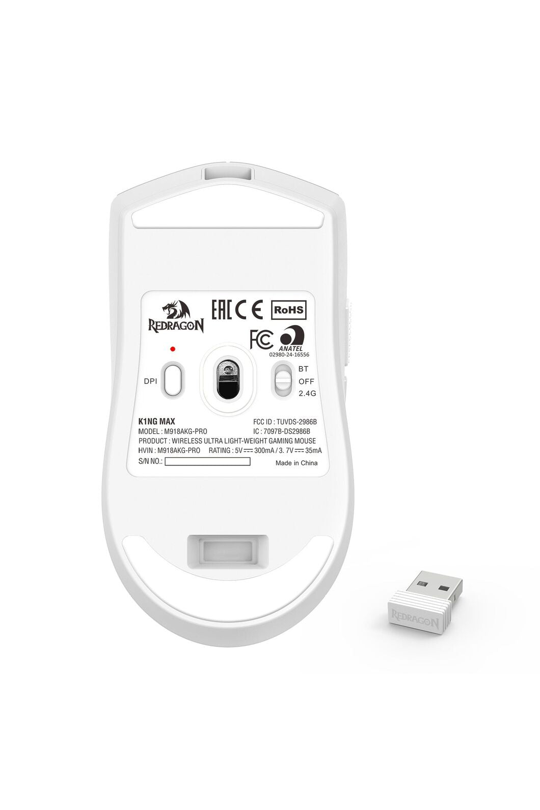 REDRAGON - Redragon M918AKG-PRO K1ng Max White Ultra-Light Tri-Mode 26000 DPI Esports Gaming Mouse - white