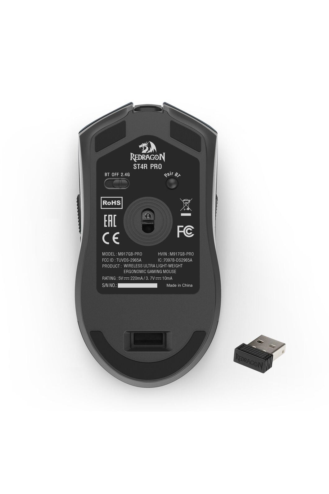 REDRAGON - Redragon M917GB-PRO ST4R Pro Charcoal Ultra-Light Tri-Mode 26000 DPI Gaming Mouse - charcoal