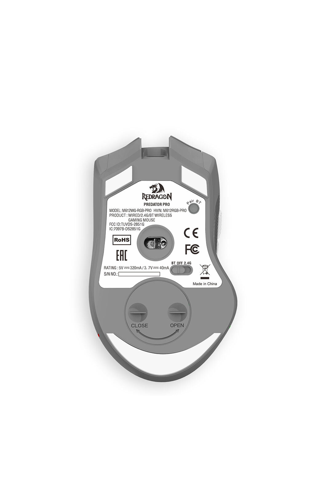 REDRAGON - Redragon Predator M612WG Pro Mouse Tri-Mode Wireless RGB Programable - white-grey
