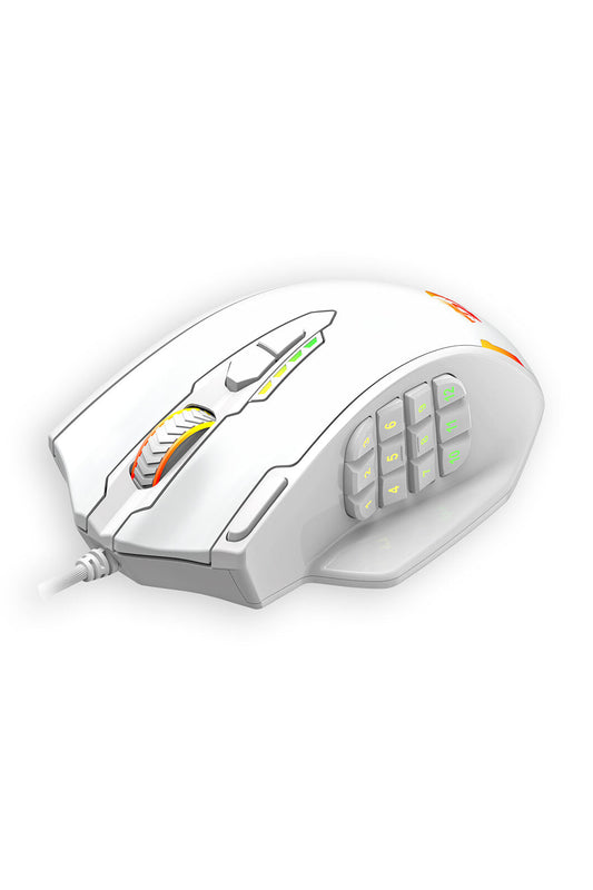 REDRAGON - Redragon M908W Impact White 12,400 DPI MMO Wired RGB Gaming Mouse - white