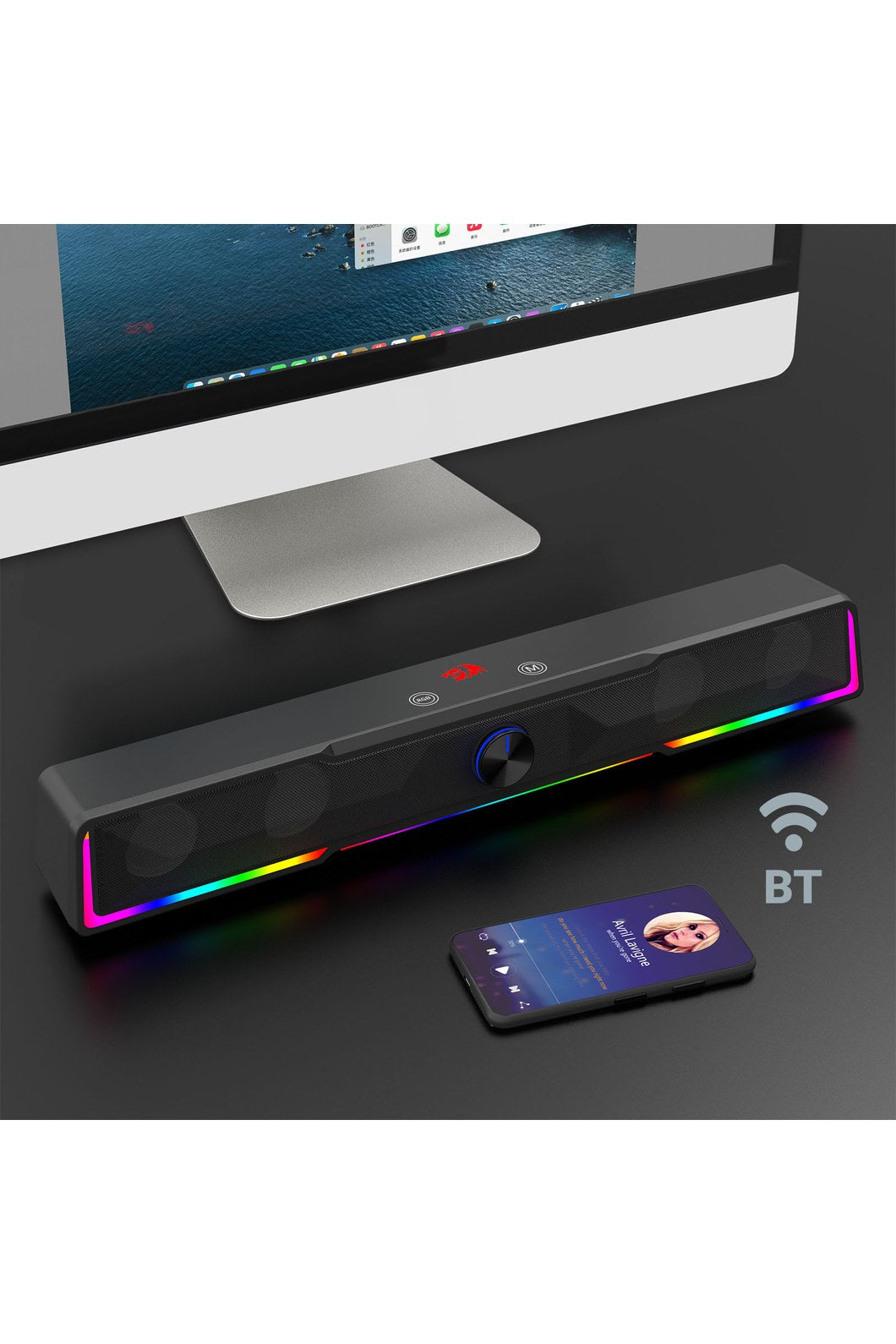 REDRAGON - Redragon GS516 Catnonn Black Extra-Wide RGB Bluetooth Sound Bar Speaker - black