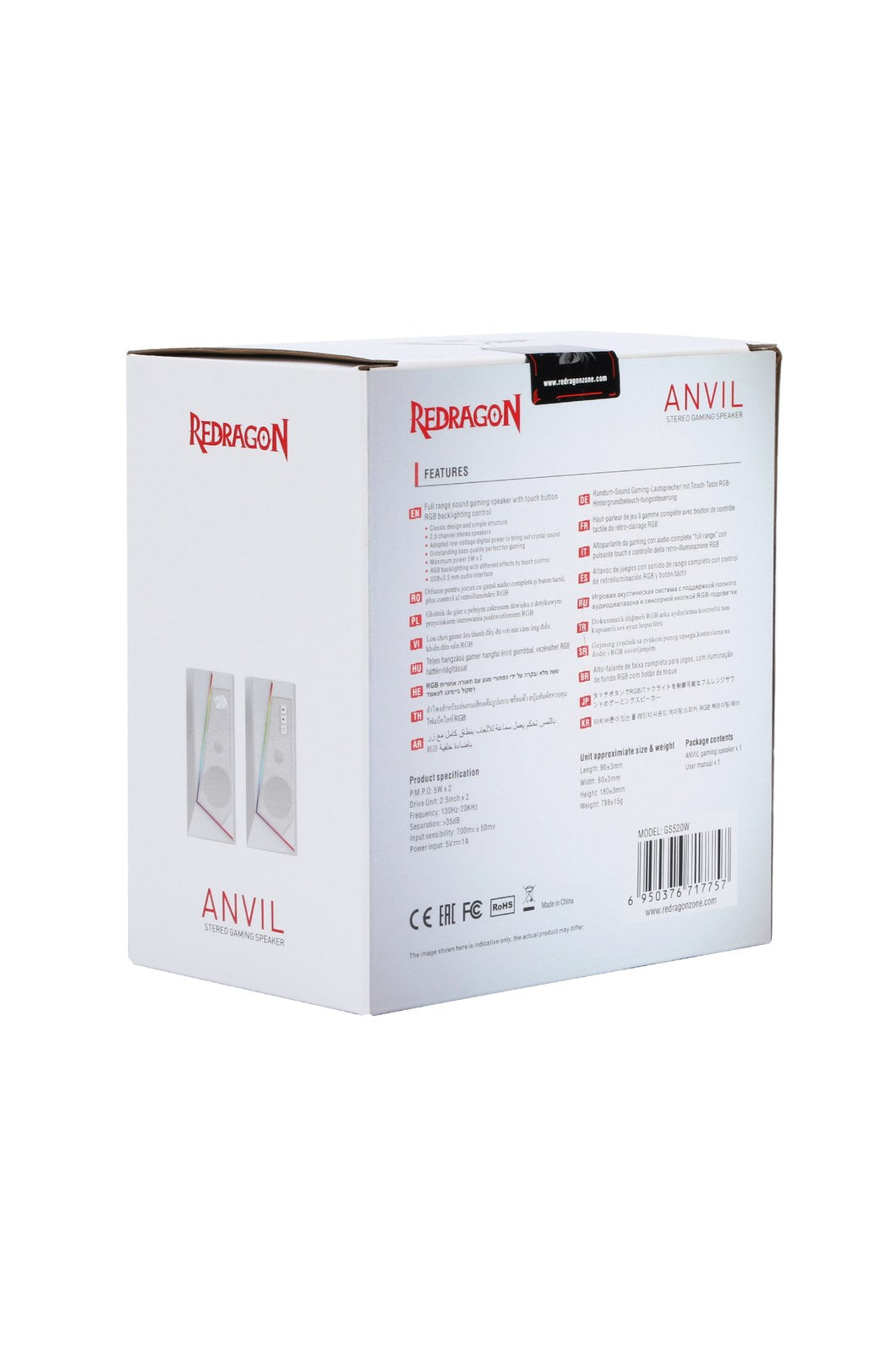 REDRAGON - Redragon GS520W Anvil White Vertical RGB Touch Control Desktop Speaker - white
