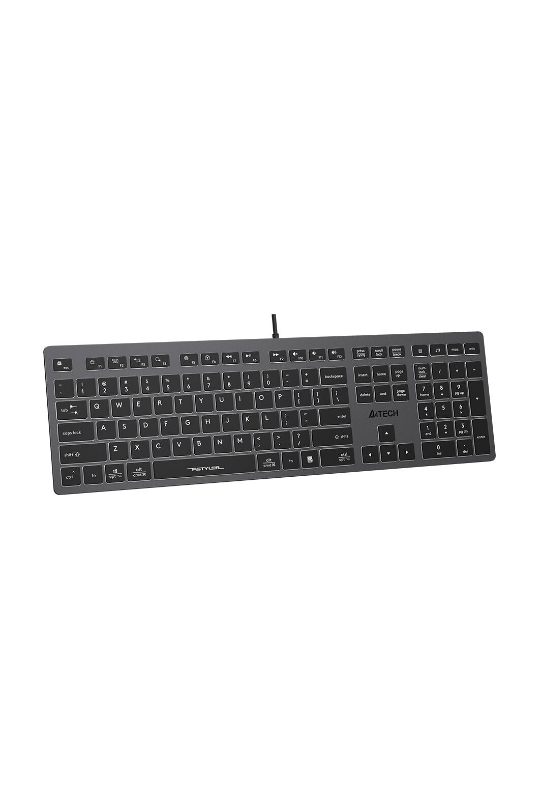 A4Tech - A4Tech FX60 Grey Full Size Soft-Switch Backlit Wired Keyboard - grey