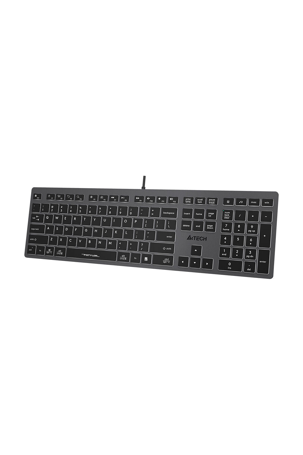 A4Tech - A4Tech FX60 Grey Full Size Soft-Switch Backlit Wired Keyboard - grey