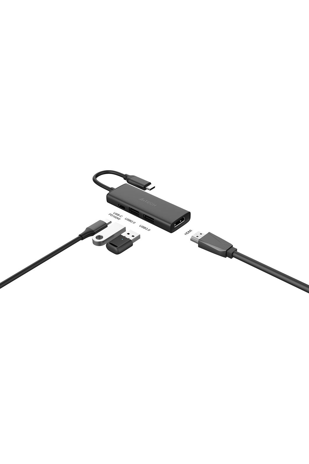 A4Tech - A4Tech DST-40C Ash Grey 4-Port USB-C 4K Docking Station - ash-grey