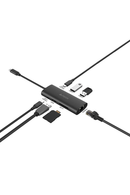 A4Tech - A4Tech DST-80C Ash Grey 8-Port USB-C Docking Station - ash-grey