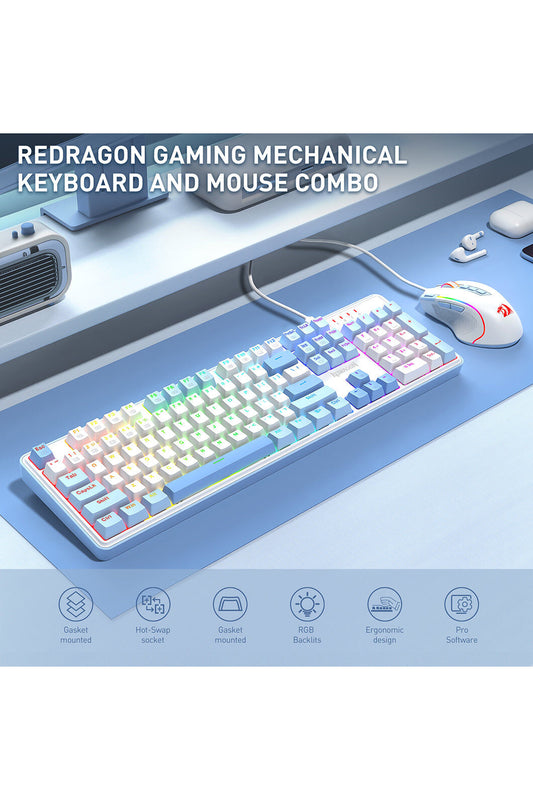 REDRAGON - Redragon S139 White Full Size RGB Mechanical Perfect Gaming Combo - white