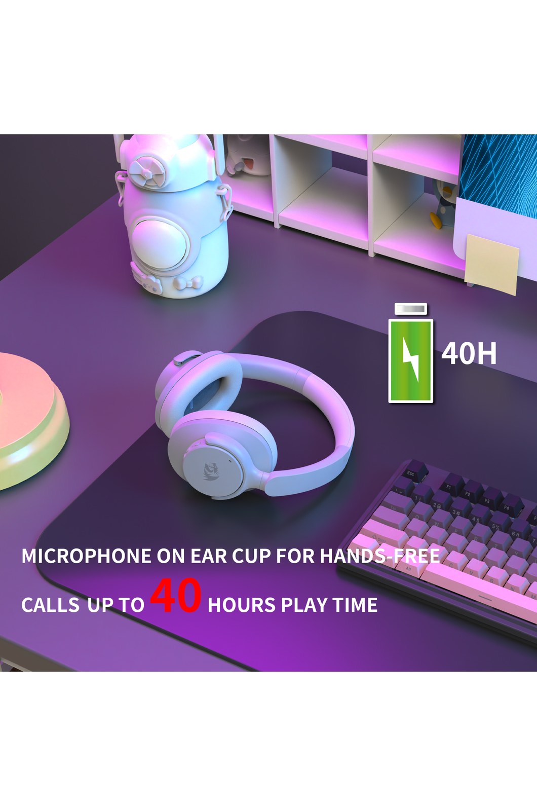 REDRAGON - Redragon H610G VibeCore 600X White Grey ANC Wireless Headphone - white