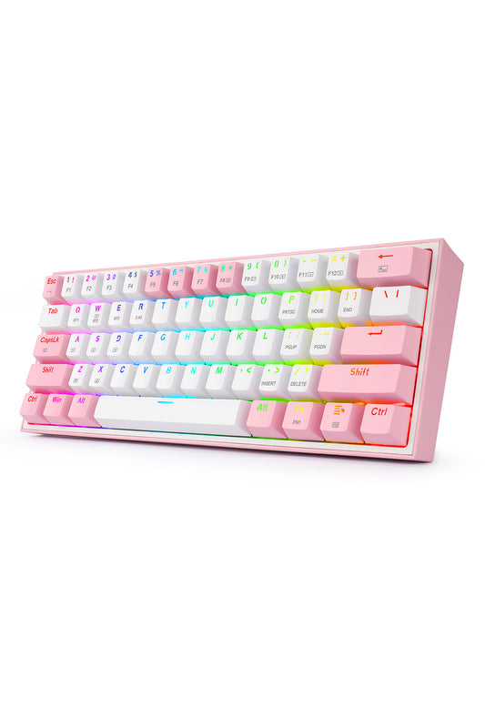 REDRAGON - Redragon K616-RGB Fizz Pro White Pink 60% Tri-Mode Wireless Mechanical Gaming Keyboard - white-pink