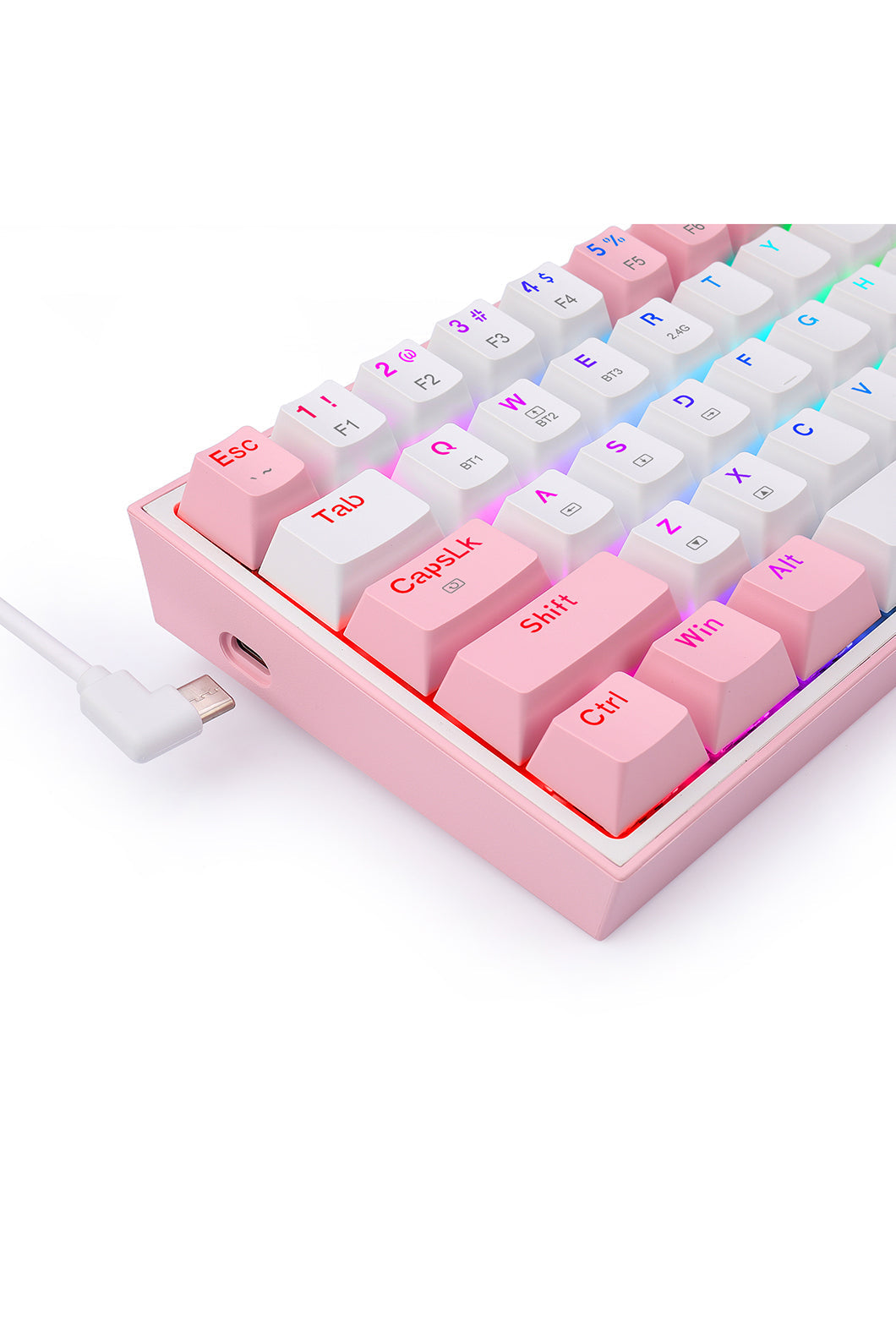 REDRAGON - Redragon K616-RGB Fizz Pro White Pink 60% Tri-Mode Wireless Mechanical Gaming Keyboard - white-pink