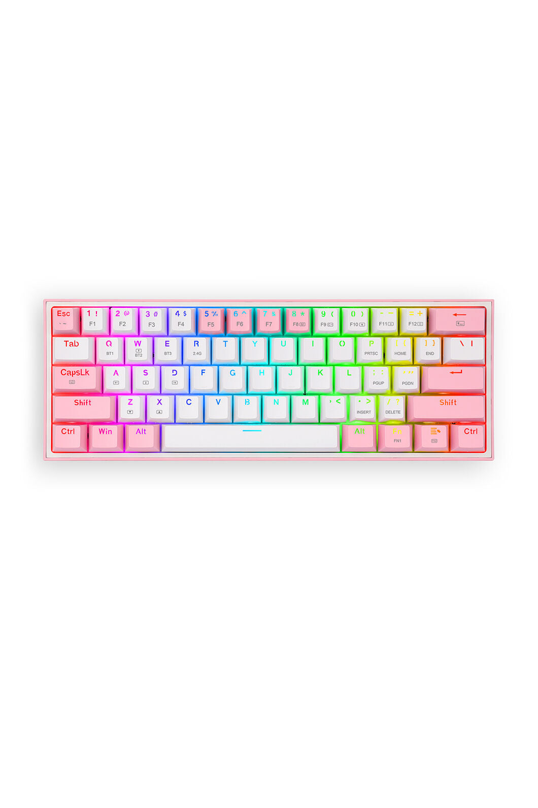 REDRAGON - Redragon K616-RGB Fizz Pro White Pink 60% Tri-Mode Wireless Mechanical Gaming Keyboard - white-pink
