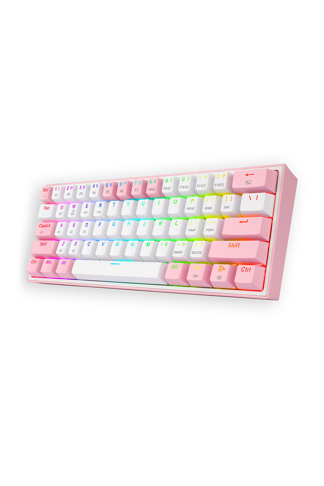 REDRAGON - Redragon K616-RGB Fizz Pro White Pink 60% Tri-Mode Wireless Mechanical Gaming Keyboard - white-pink