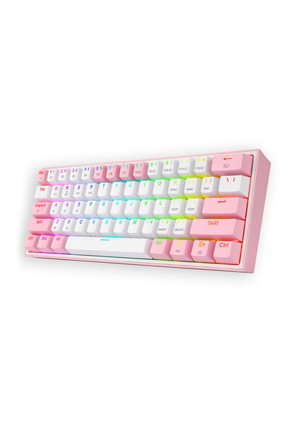 REDRAGON - Redragon K616-RGB Fizz Pro White Pink 60% Tri-Mode Wireless Mechanical Gaming Keyboard - white-pink