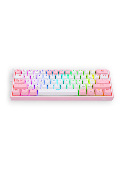 REDRAGON - Redragon K616-RGB Fizz Pro White Pink 60% Tri-Mode Wireless Mechanical Gaming Keyboard - white-pink