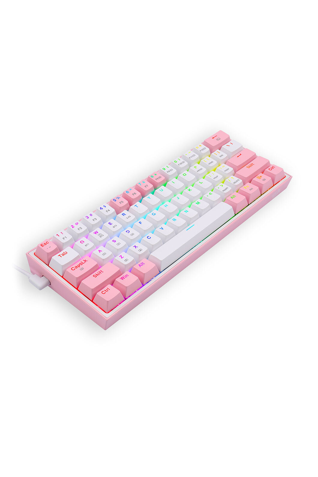 REDRAGON - Redragon K616-RGB Fizz Pro White Pink 60% Tri-Mode Wireless Mechanical Gaming Keyboard - white-pink