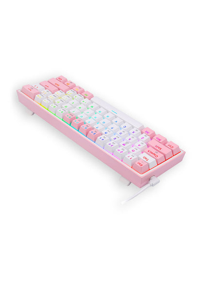 REDRAGON - Redragon K616-RGB Fizz Pro White Pink 60% Tri-Mode Wireless Mechanical Gaming Keyboard - white-pink