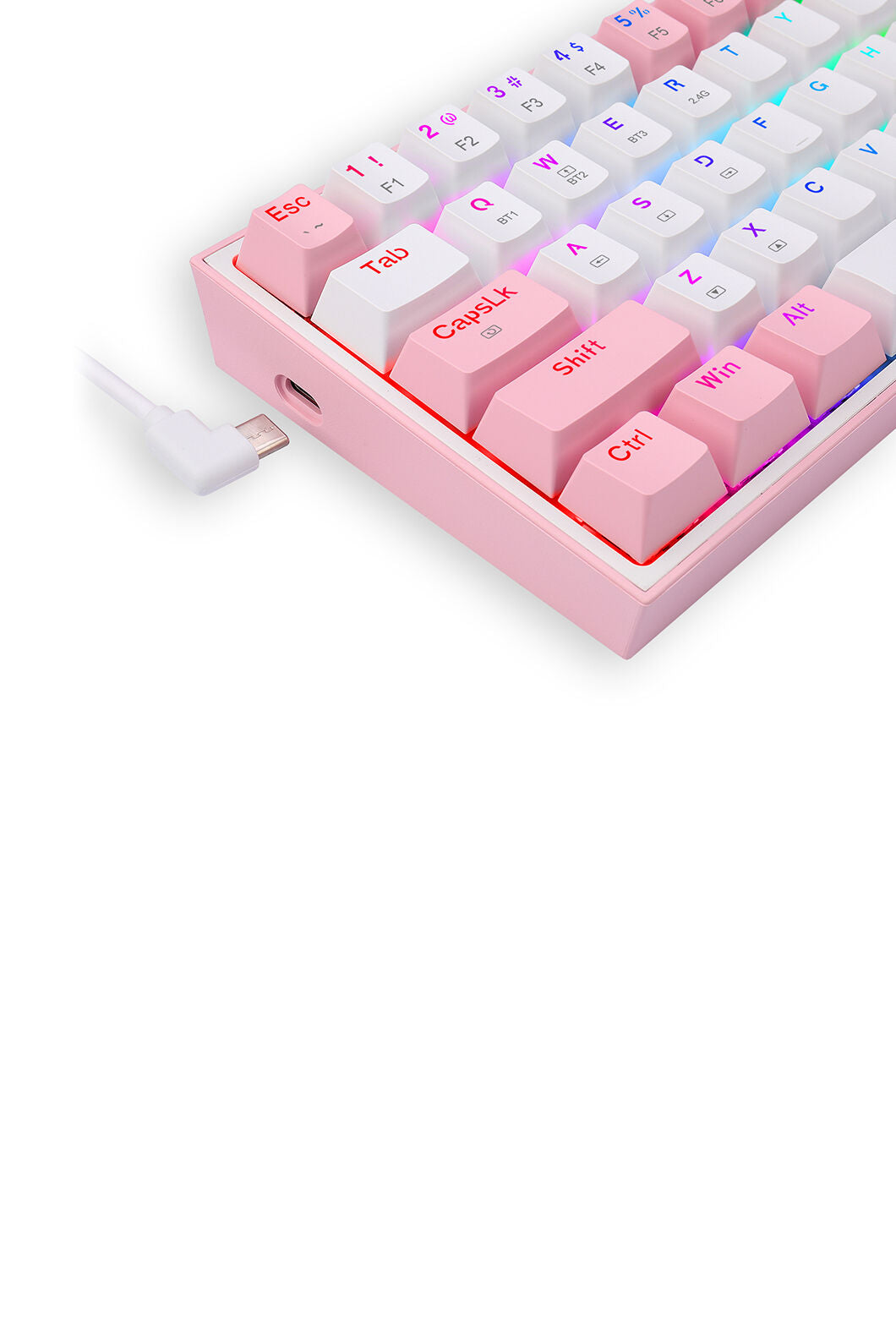 REDRAGON - Redragon K616-RGB Fizz Pro White Pink 60% Tri-Mode Wireless Mechanical Gaming Keyboard - white-pink