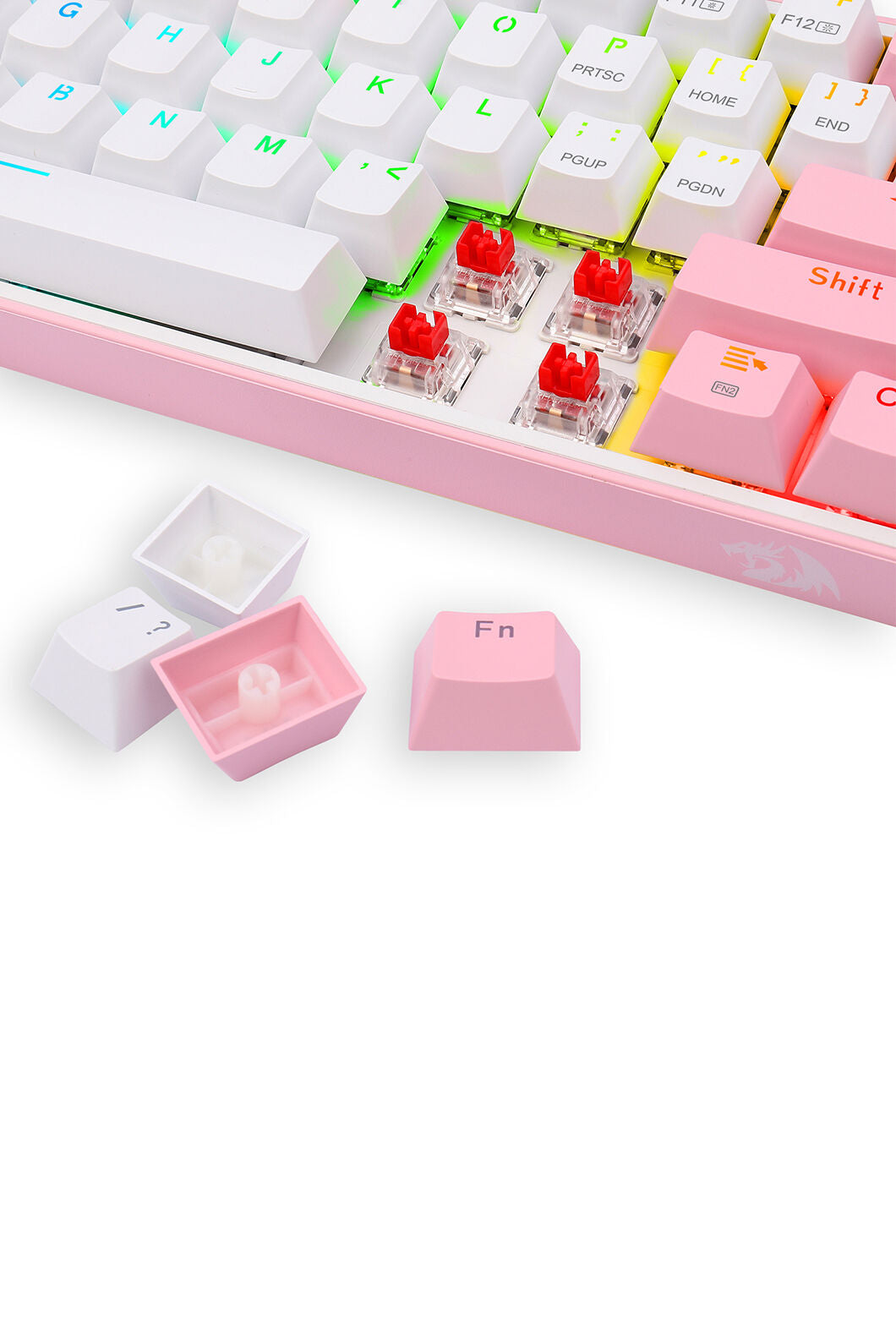 REDRAGON - Redragon K616-RGB Fizz Pro White Pink 60% Tri-Mode Wireless Mechanical Gaming Keyboard - white-pink