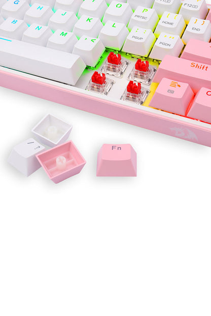 REDRAGON - Redragon K616-RGB Fizz Pro White Pink 60% Tri-Mode Wireless Mechanical Gaming Keyboard - white-pink
