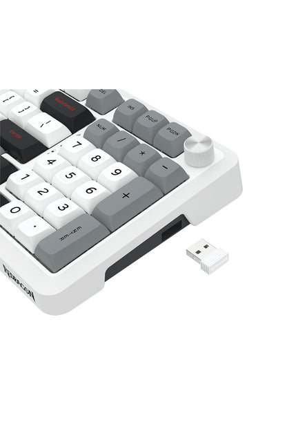 REDRAGON - Redragon K688WGL RGB Pro Bragi White Full Size Gasket Wireless Mechanical Keyboard - white