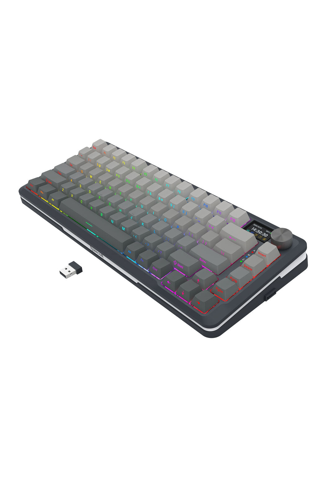 REDRAGON - Redragon K708GG RGB Pro Fleact Charcoal 75% LCD Gasket Wireless Mechanical Keyboard - charcoal