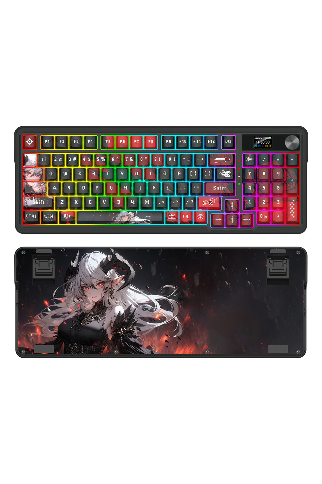 REDRAGON - Redragon K719AK RGB Pro Artemis Pro Black LCD Gasket Wireless Mechanical Keyboard - black