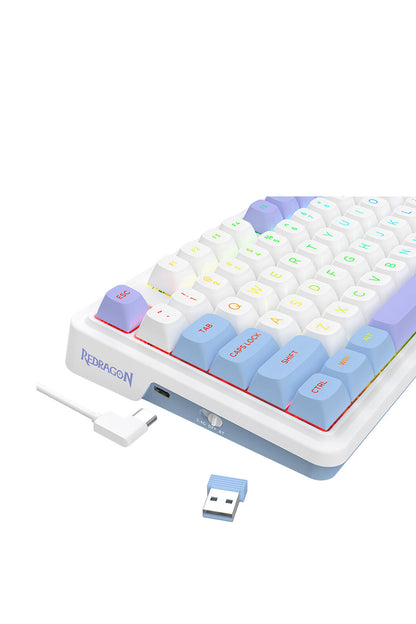 REDRAGON - Redragon K673WBP RGB Max White Purple 75% Gasket Wireless Mechanical Keyboard - white-purple