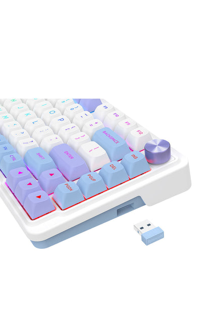 REDRAGON - Redragon K673WBP RGB Max White Purple 75% Gasket Wireless Mechanical Keyboard - white-purple