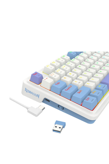 REDRAGON - Redragon K664WBP RGB Pro Gloria White Purple 94% Gasket Wireless Mechanical Keyboard - white-purple