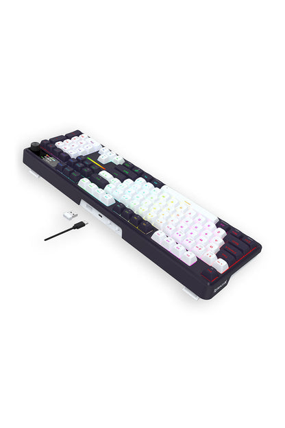 REDRAGON - Redragon K762WB-RGB Pro Terraflare Black/White Tri-Mode Gasket Mechanical Keyboard - black-white