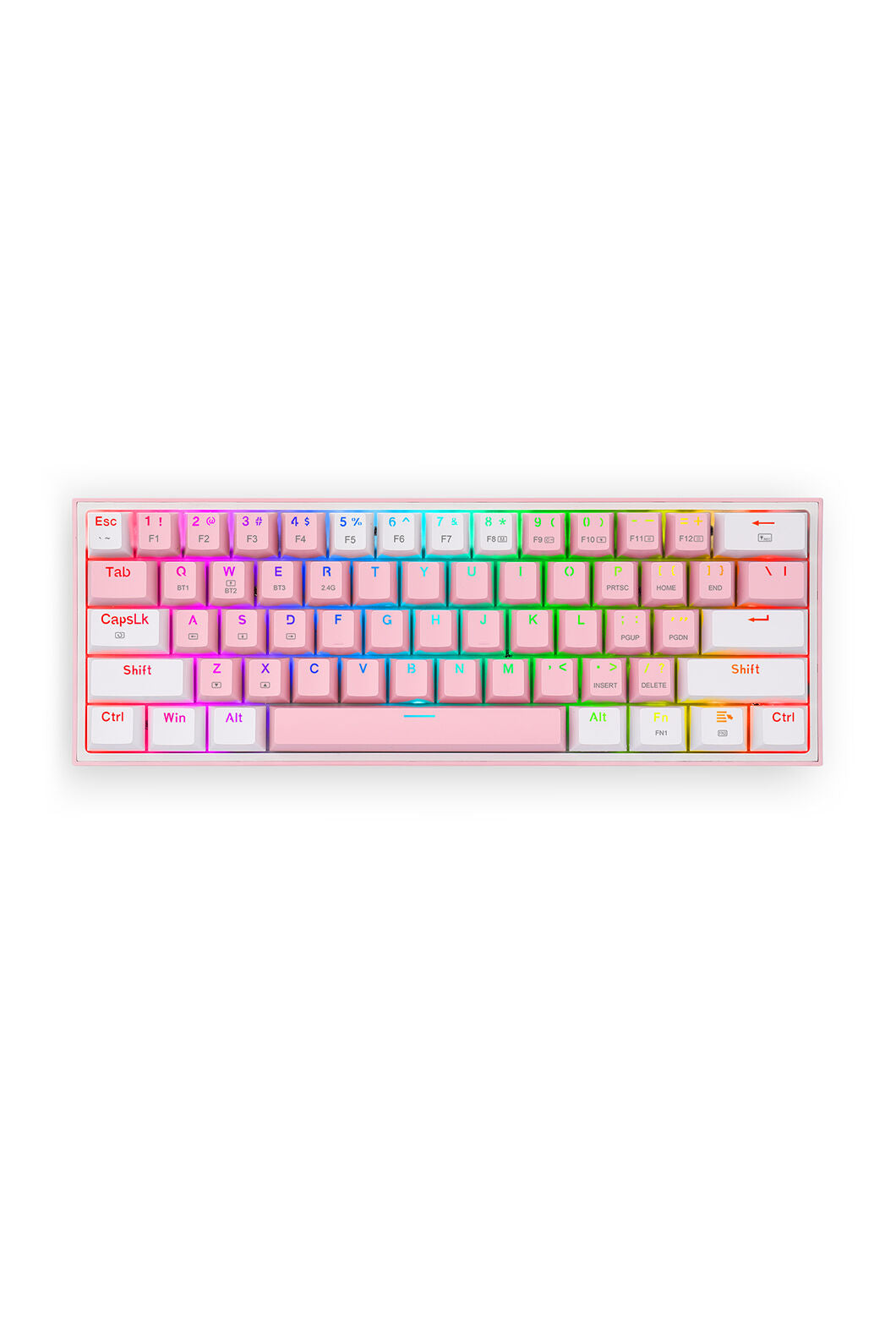 REDRAGON - Redragon K616-RGB Fizz Pro Pink/White 60% Tri-Mode Wireless Mechanical Gaming Keyboard - pink-white
