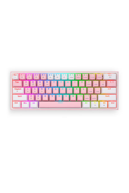 REDRAGON - Redragon K616-RGB Fizz Pro Pink/White 60% Tri-Mode Wireless Mechanical Gaming Keyboard - pink-white