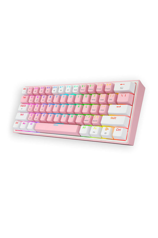 REDRAGON - Redragon K616-RGB Fizz Pro Pink/White 60% Tri-Mode Wireless Mechanical Gaming Keyboard - pink-white