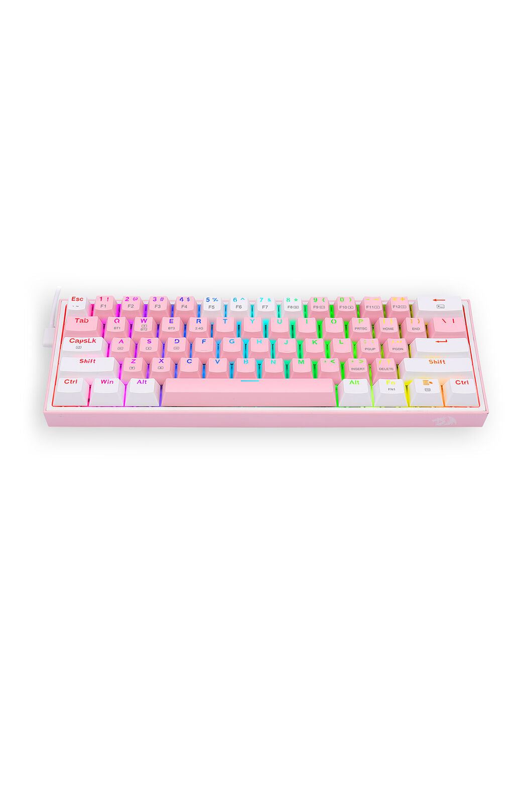 REDRAGON - Redragon K616-RGB Fizz Pro Pink/White 60% Tri-Mode Wireless Mechanical Gaming Keyboard - pink-white