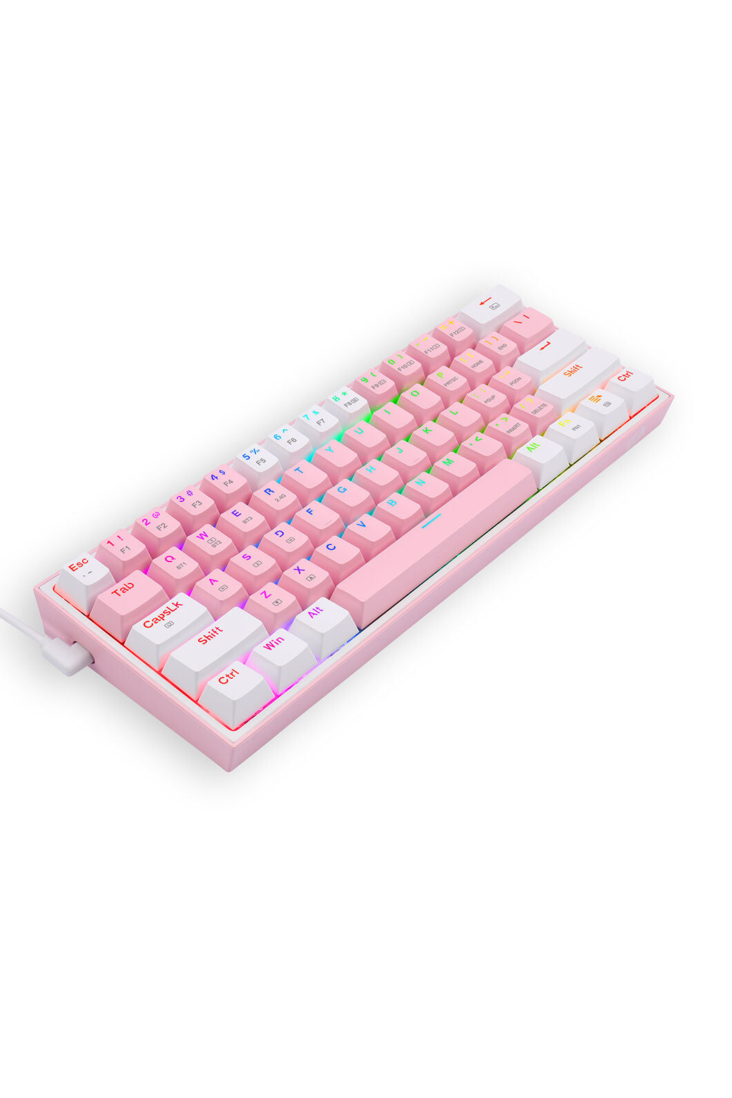 REDRAGON - Redragon K616-RGB Fizz Pro Pink/White 60% Tri-Mode Wireless Mechanical Gaming Keyboard - pink-white