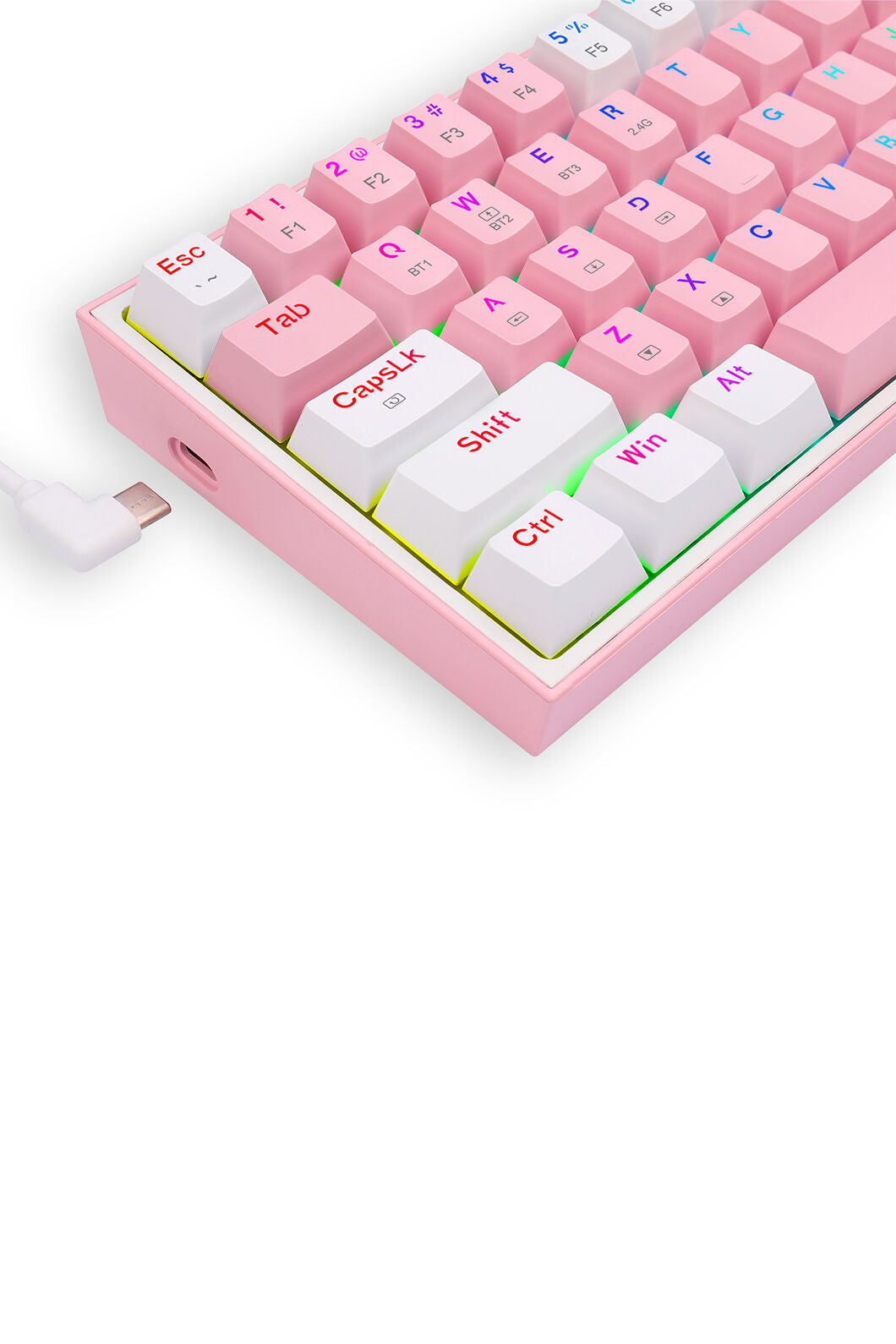 REDRAGON - Redragon K616-RGB Fizz Pro Pink/White 60% Tri-Mode Wireless Mechanical Gaming Keyboard - pink-white