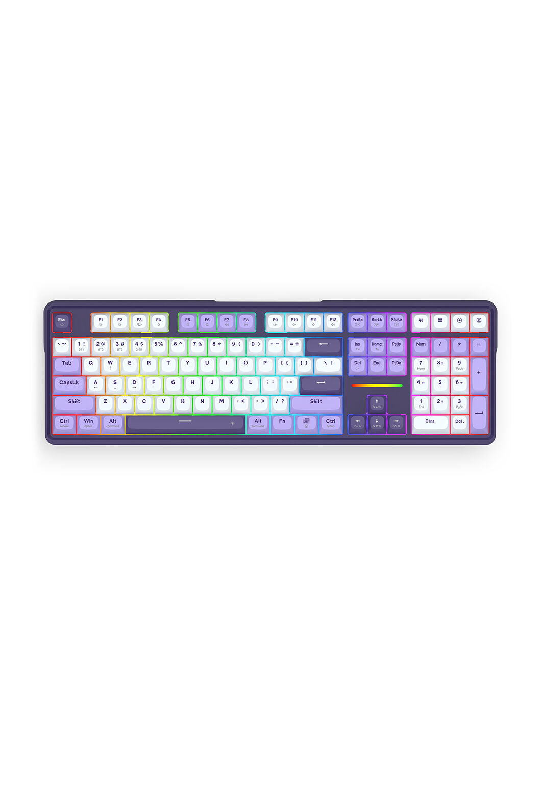 REDRAGON - Redragon K745WP RGB PRO ANTONIUM Blue/Purple 108 Keys Gasket Tri-Mode Mechanical Keyboard - white-purple
