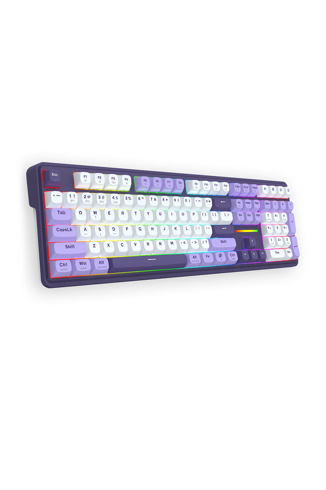 REDRAGON - Redragon K745WP RGB PRO ANTONIUM Blue/Purple 108 Keys Gasket Tri-Mode Mechanical Keyboard - white-purple