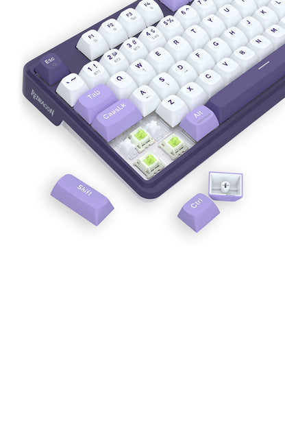 REDRAGON - Redragon K745WP RGB PRO ANTONIUM Blue/Purple 108 Keys Gasket Tri-Mode Mechanical Keyboard - white-purple