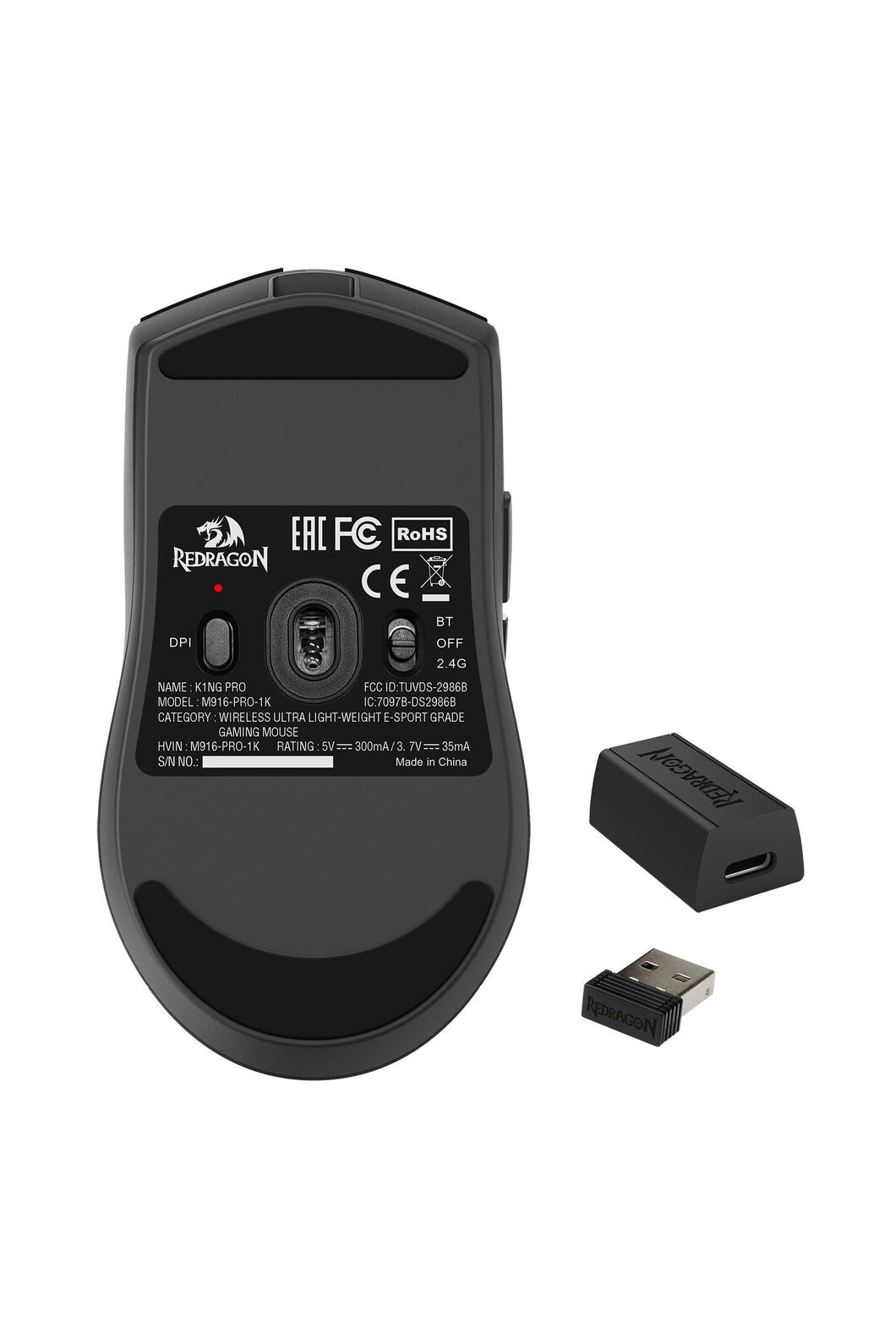 REDRAGON - Redragon M916 Pro 4K K1ng Black Ultra Lightweight Wireless Gaming Mouse - black