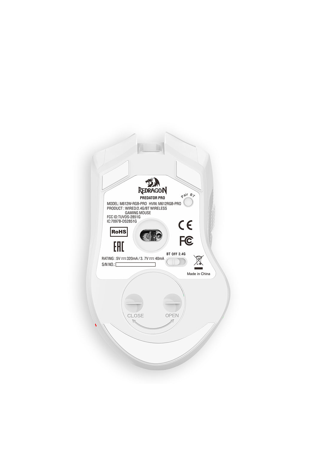REDRAGON - Redragon M612W-PRO Predator White Tri-Mode Wireless RGB Gaming Mouse - white